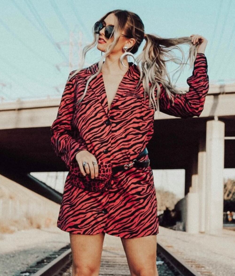 Nasty Gal Zebra Print Hot Pink 80s Costume New Wave Blazer Jacket Mini Dress 8